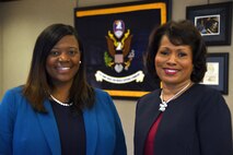 U.S. Army Space and Missile Defense Command/Army Forces Strategic Command employees Erica Ignont, G-8 Execution Division chief, left, and Harriet Clark, senior program analyst, Future Warfare Center, are the command’s Civilians of the Year. Clark won the Professional/Technical category and Ignont won the Management category. (U.S. Army photo by Carrie David Campbell, SMDC/ARSTRAT)