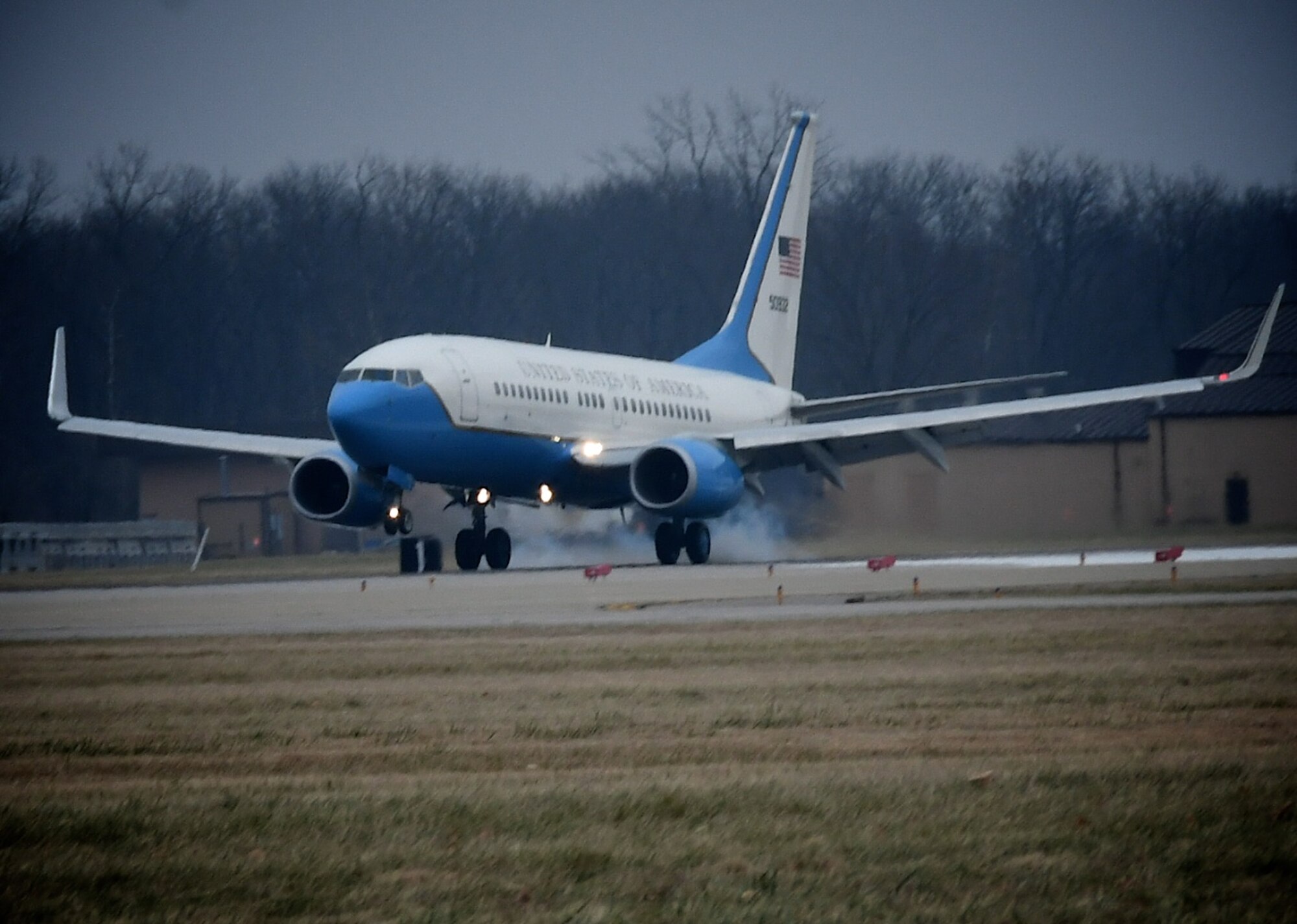 Col. Raymond Smith lands his final flight successfully as wing commander aboard a C-40 plane at Scott Air Force Base, Illinois, on Dec. 21, 2018. He moves on to United State Transportation Command and the vice commander, Col. Michael Cruff, will be the interim commander in the meantime. 932nd Operations Group (OG) pilots and maintainers are constantly executing their mission wherever the nation's leaders need to go.  The 932nd Airlift Wing's Maintenance Group (MXG), is responsible for leading people who are always training and equipping to inspect, maintain and repair Air Force Reserve Command C-40C planes at Scott Air Force Base. The 932nd MXG's management of resources improves the wing's professionalism and enables the 932nd Operations Group's C-40C pilots to fly distinguished visitor (DV) airlift around the world, anywhere they are needed by the nation's leaders. The Illinois unit, which is part of 22nd Air Force, under Air Force Reserve Command, flies four of the C-40C planes worldwide. (U.S. Air Force photo by Lt. Col. Stan Paregien)
