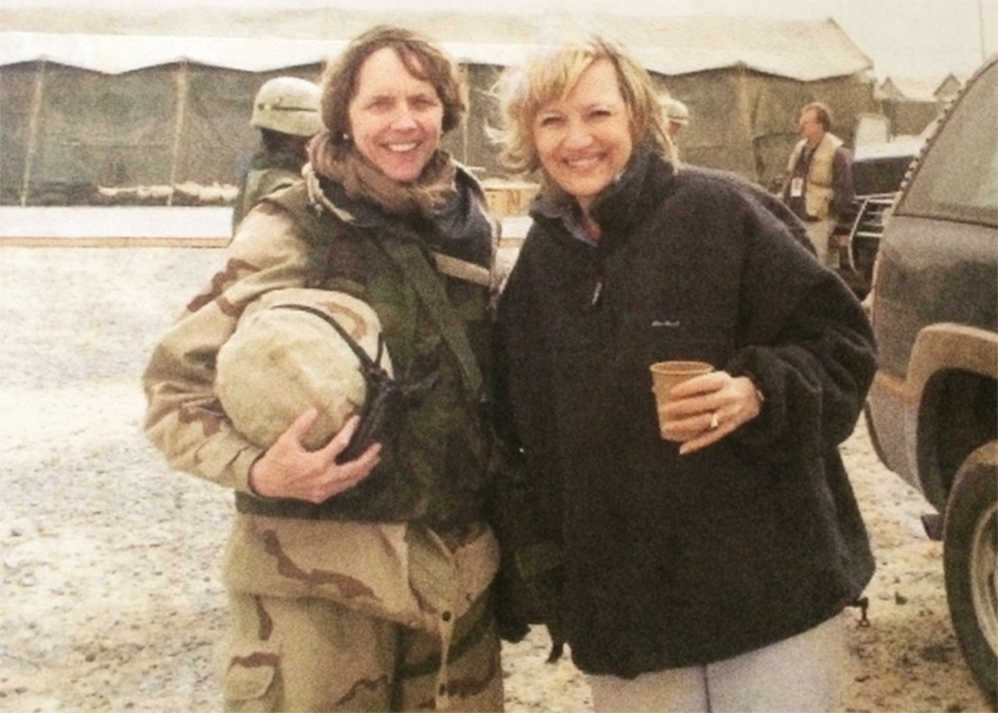 In 2003, Col. Carol Vermillion (left) with reporter Diane Sawyer of ABC News, in front of an Army Combat Support Hospital in Kuwait. (Courtesy photo)