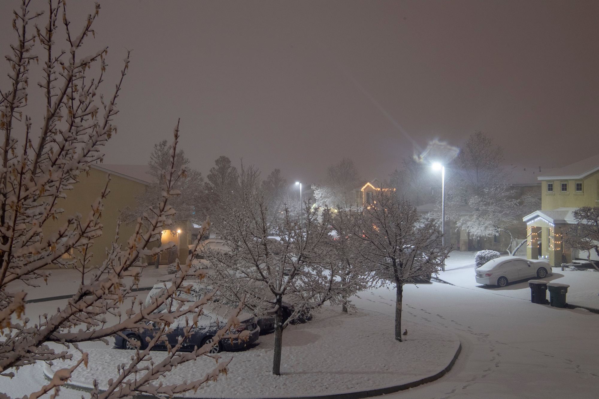 A view of an area of the Kirtland Family Housing area covered in snow after a winter blizzard hit Dec. 27, 2018. A blizzard blanketed the Albuquerque area and prompted closure of Kirtland Air Force Base to non-mission essential personnel on Dec. 27, and 28, 2018.