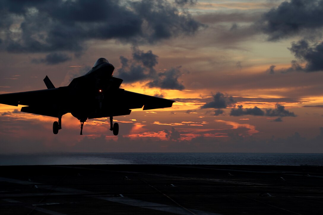 F-35 landing on an aircraft carrier