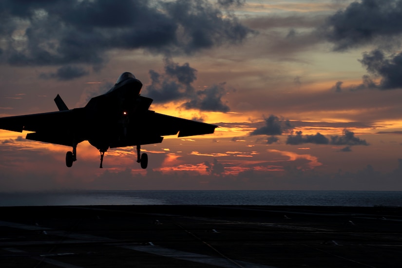 F-35 landing on an aircraft carrier