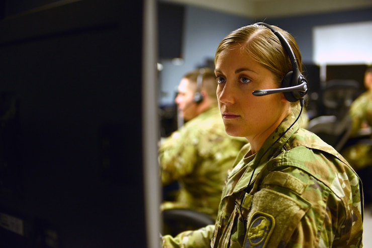 National Guard Soldier mans ground-based midcourse defense system at 49th Missile Defense Battalion.