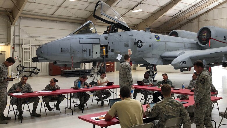 Air Force Reserve Command A4 Directorate, Logistics, Engineering and Force Protection, hosts a user acceptance testing session for the BRICE mobile app at Davis Monthan Air Force Base in Arizona with the 924th Fighter Group maintainers in March, 2018. Headquarters Air Force, AFRC, and Monkton teamed up to create and launch an iOS modern mobile app that enables maintainers to directly access the maintenance database from the flight line at the point of aircraft repair at the end of 2018. (Courtesy Photo)