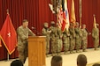 Maj. Gen. Flem B. "Donnie" Walker, Jr., 1st Theater Sustainment Command, speaks during the transfer of authority ceremony between the 143d Sustainment Command and the 184th Sustainment Command Jan. 2, 2019, at Camp Arifjan, Kuwait.