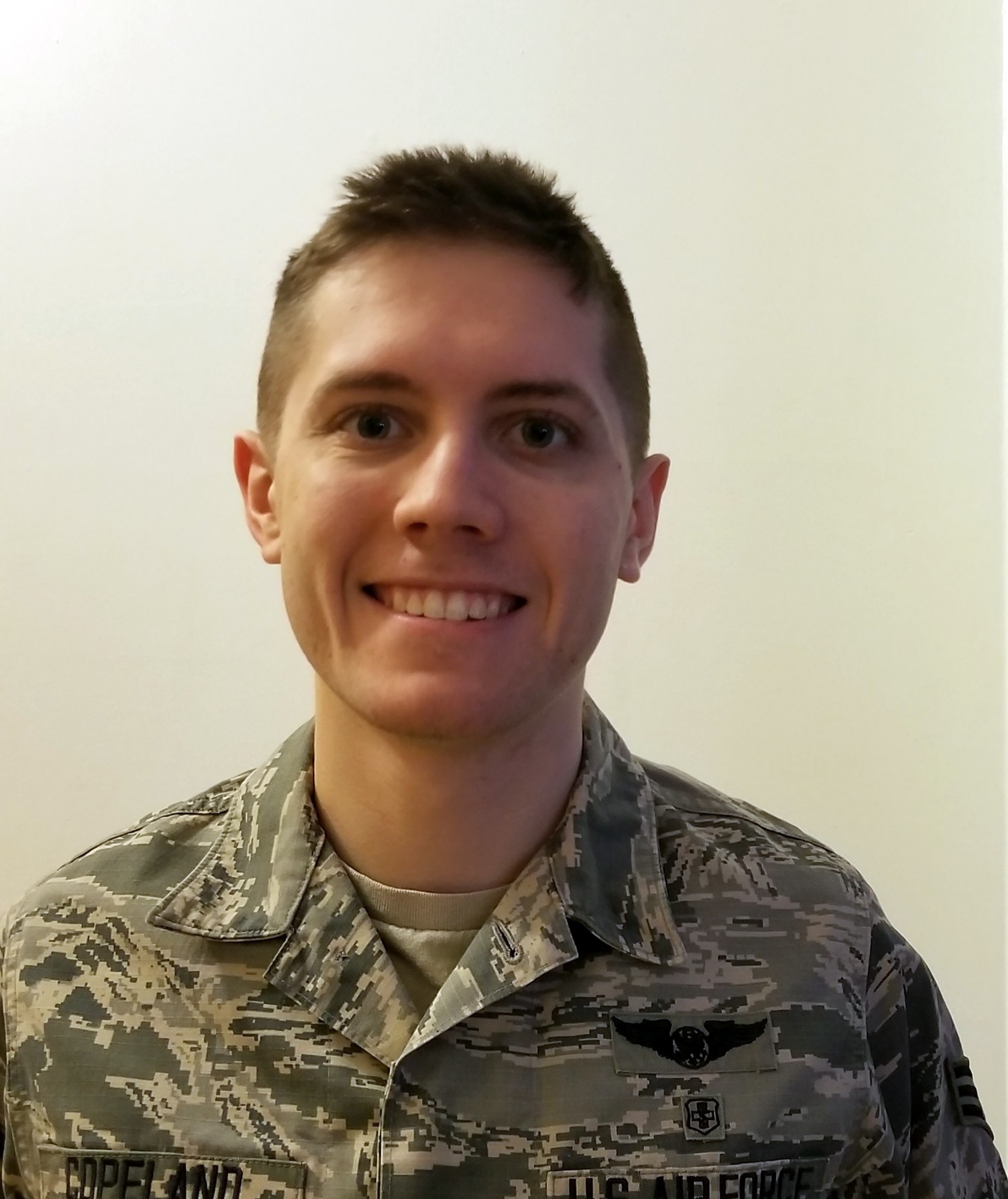 Senior Airman Devin Copeland, 445th Aeromedical Evacuation Squadron AE technician, is the 445th Airlift Wing Airman of the Quarter, fourth quarter CY18.