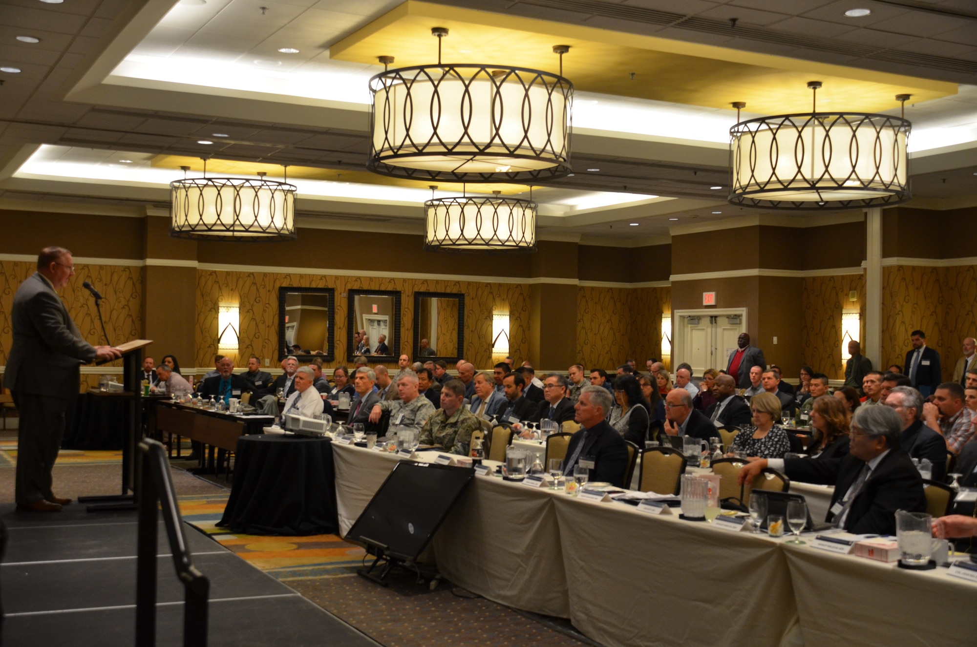 Terry Edwards, Air Force Civil Engineer Center Director, addresses the audience during the annual Design and Construction Partnering Symposium.