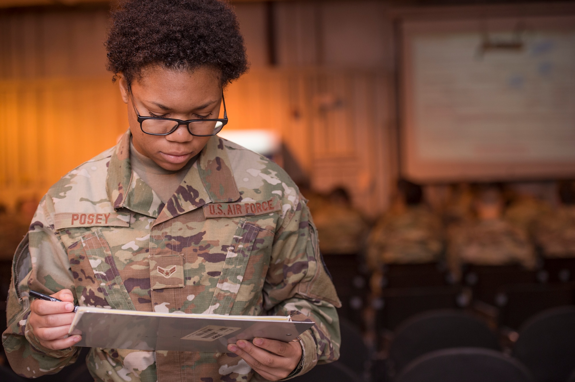 Airman 1st Class Dakaysiah Posey, 379th Expeditionary Logistics Readiness Squadron (ELRS) Air Force Transient Reception Control Center logistics planner, reviews flight information at Al Udeid Air Base, Qatar, Jan. 5, 2019. 379th ELRS log planners relay transportation information to service members traveling to deployed locations across U.S. Central Command’s area of responsibility. They provide warfighters in transition support including lodging, means of communication and vehicles to ensure mission effectiveness as they wait for forward deployment.  (U.S. Air Force photo by Tech. Sgt. Christopher Hubenthal)