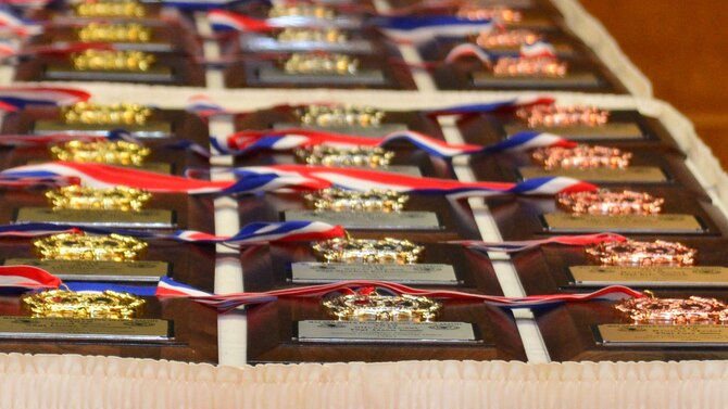 Gold, silver, and bronze, the Maj. Gen. Doyle E. Larson Awards recognize Twenty-Fifth Air Force’s top technicians vital to accomplishing intelligence, surveillance, and reconnaissance missions. This year’s awards were presented at Joint Base San Antonio-Lackland, Texas, Dec. 6, 2018. (U.S. Air Force photo by Lori Bultman)