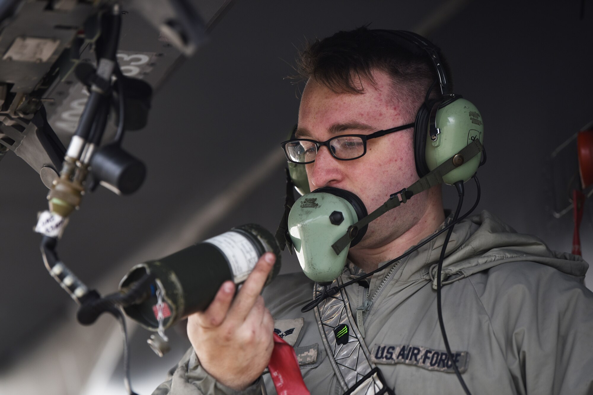 A 48th Aircraft Maintenance Squadron weapons load crew member conducts maintenance on an F-15E Strike Eagle at Royal Air Force Lakenheath, England, Jan. 7, 2019.  Diagnosing malfunctions and replacing damaged components is a key responsibility of AMXS personnel responsible for the care of the aircrafts. (U.S. Air Force photo by Airman 1st Class Shanice Williams-Jones)