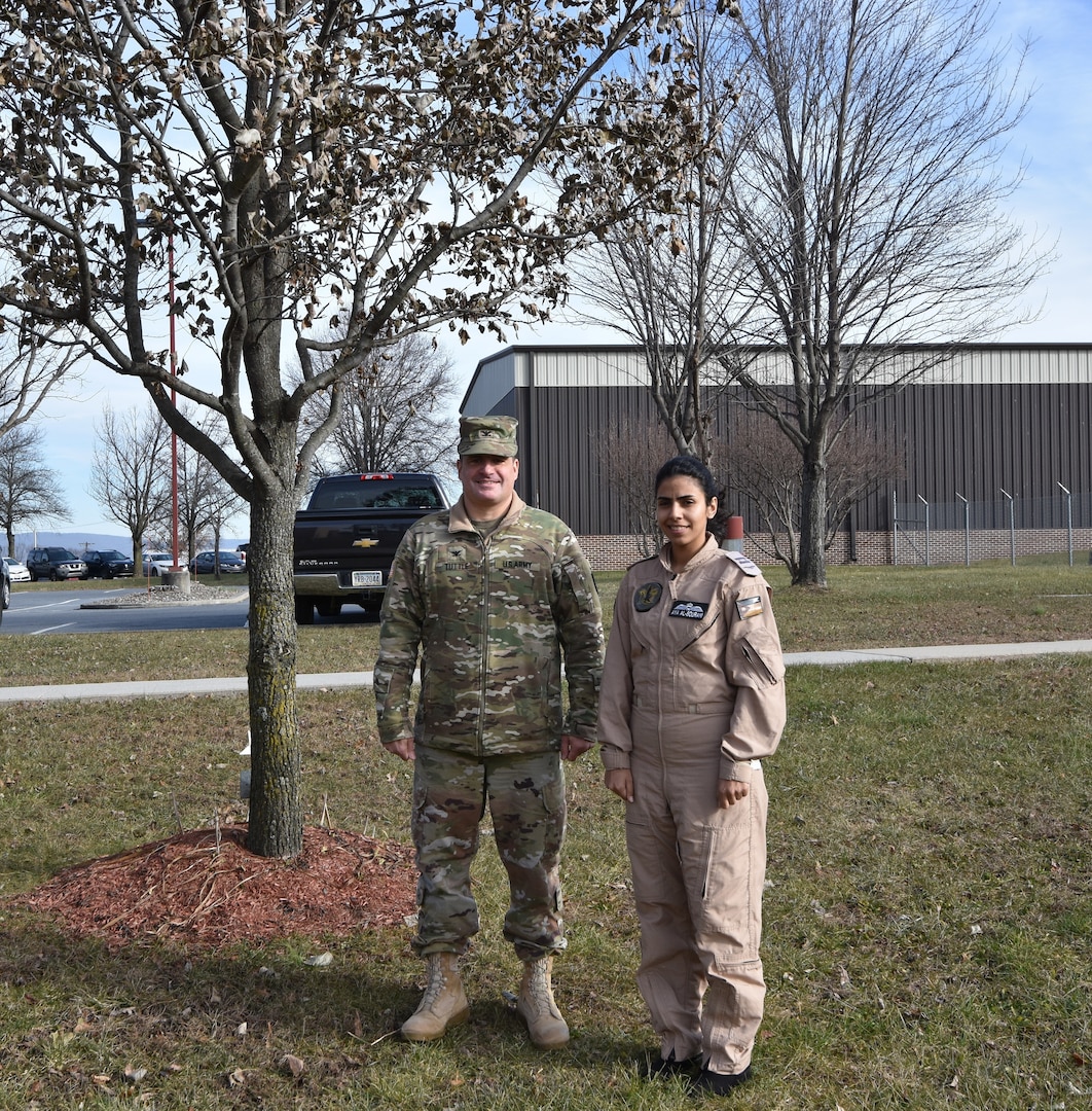 The Eastern Army National Guard Aviation Training Site (EAATS) at Fort Indiantown Gap, Pa., recently hosted Cadet Aya Al-Sourany of the Royal Jordanian Air Force, Jordan's first female helicopter pilot. EAATS has a long history of training pilots form Jordan, and from many nations, evidenced by a sweet gum tree planted by King Abdullah II of Jordan in 1999 on EAATS grounds.