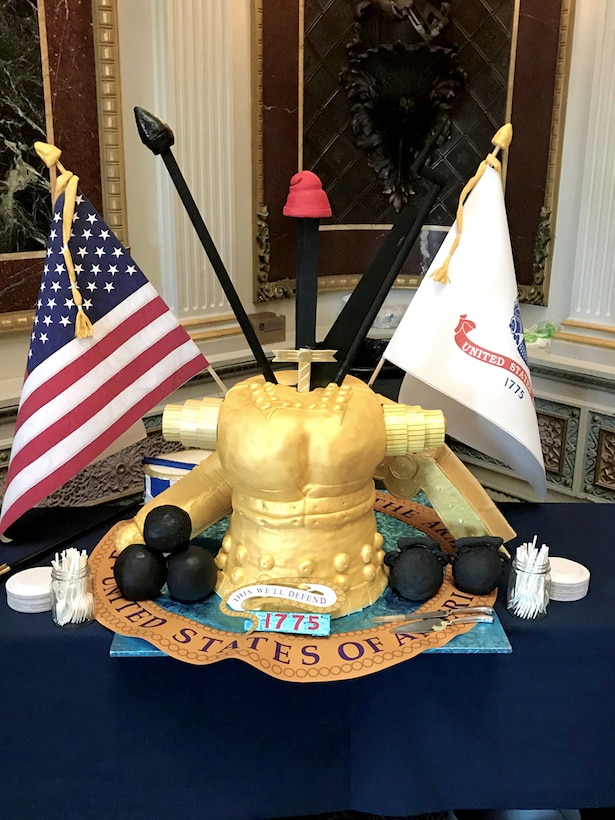 A cake for the White House observance of the Army birthday features flags produced in the DLA Executive Print Facility.