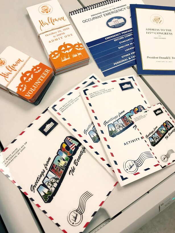 White House trick-or-treat tickets, volunteer badges, activity booklets and other items are among those printed at the DLA Executive Print Facility.