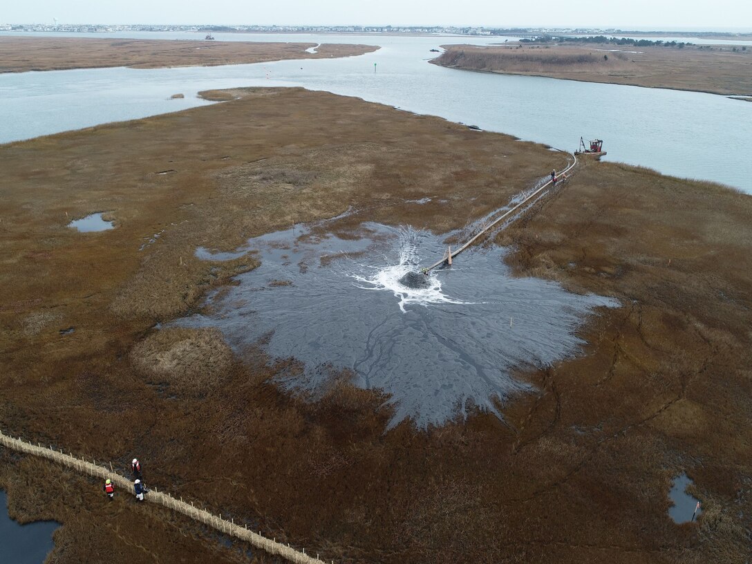 The U.S. Army Corps of Engineers and its contractor Barnegat Bay Dredging Company completed a dredging and habitat creation project near Stone Harbor, N.J. in December of 2018. Work involved dredging a portion of the federal channel of the New Jersey Intracoastal Waterway and beneficially using the material to create habitat on marshland owned by the New Jersey Division of Fish & Wildlife.
