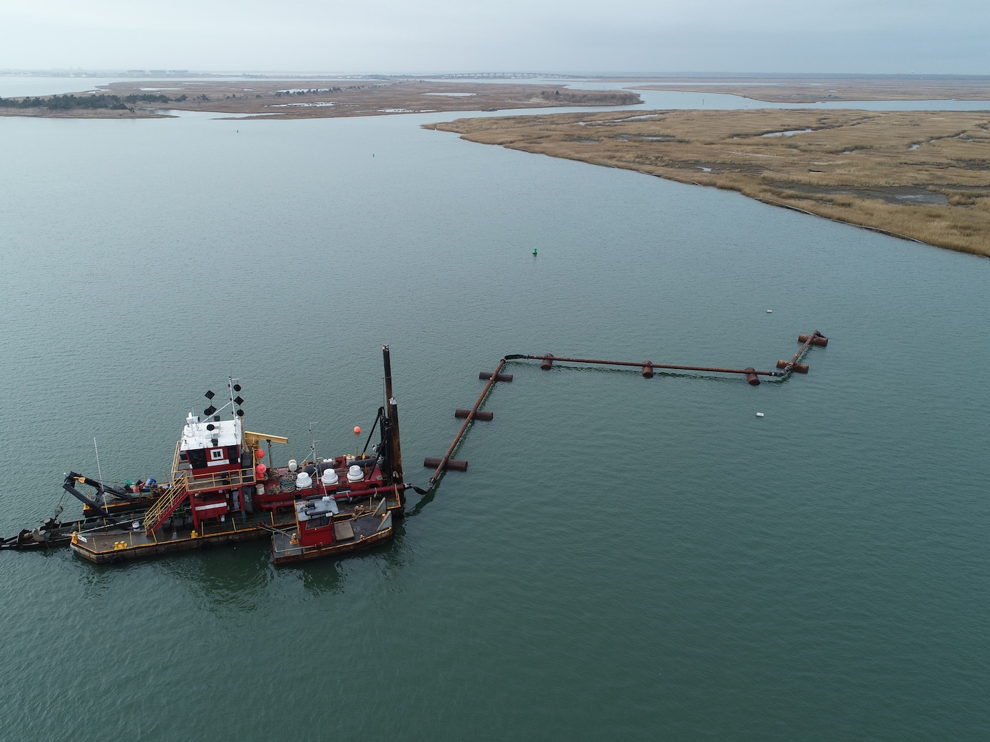 The Dredge Fullerton, owned and operated by Barnegat Bay Dredging Company, conducts dredging in the New Jersey Intracoastal Waterway near Stone Harbor, N.J. as part of a  U.S. Army Corps of Engineers project. The sediment was placed to create habitat on marshland owned by the New Jersey Division of Fish & Wildlife.