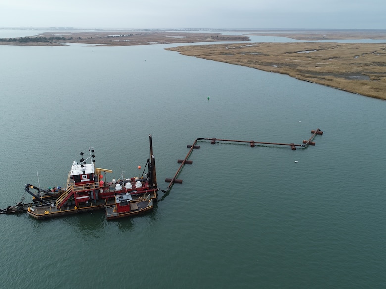 The Dredge Fullerton, owned and operated by Barnegat Bay Dredging Company, conducts dredging in the New Jersey Intracoastal Waterway near Stone Harbor, N.J. as part of a  U.S. Army Corps of Engineers project. The sediment was placed to create habitat on marshland owned by the New Jersey Division of Fish & Wildlife.