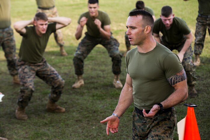 Capt. Kristopher Ulbrich leads a period of instruction on motor vehicle safety for Marines and Sailors of Combat Logistics Regiment 3, 3rd Marine Logistics Group, during Back in the Saddle (BITS) training Jan. 4, 2019 at Camp Foster, Okinawa, Japan. CLR-3 integrated physical training with BITS training in order to create an interactive learning experience. Ulbrich, a native of Atlanta, Georgia, is the S-4 officer-in-charge with Headquarters Company, CLR-3, 3rd MLG. (U.S. Marine Corps photo by Lance Cpl. Armando Elizalde)