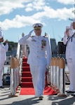 PEARL HARBOR (Jan. 08, 2019) - Capt. Richard Seif, commander of Submarine Squadron One, salutes the sideboys during a change of command ceremony on the submarine piers in Joint Base Pearl Harbor-Hickam, Jan. 08. (U.S. Navy photo by Mass Communication Specialist 2nd Class Melvin J. Gonzalvo)