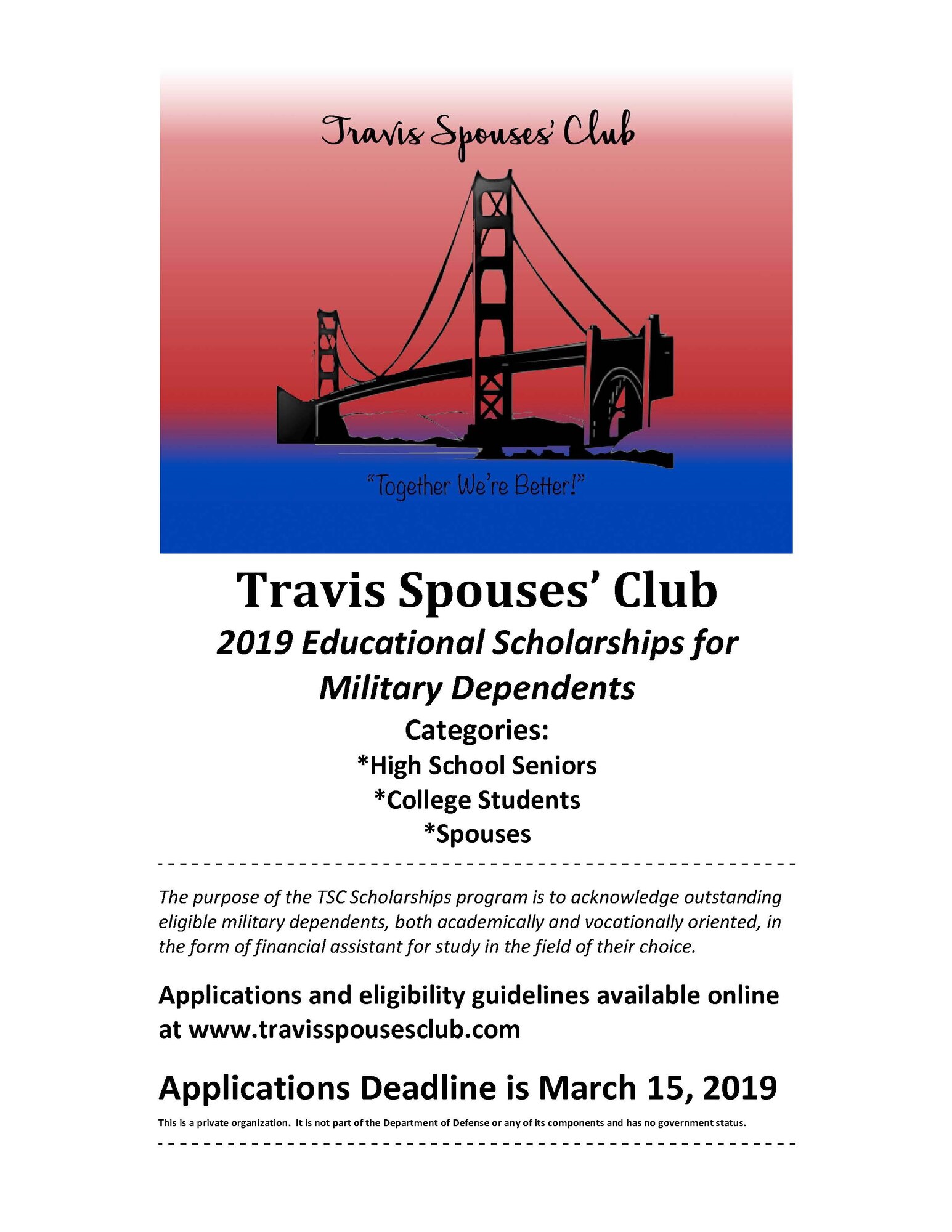 Travis Spouses Club offers scholarships