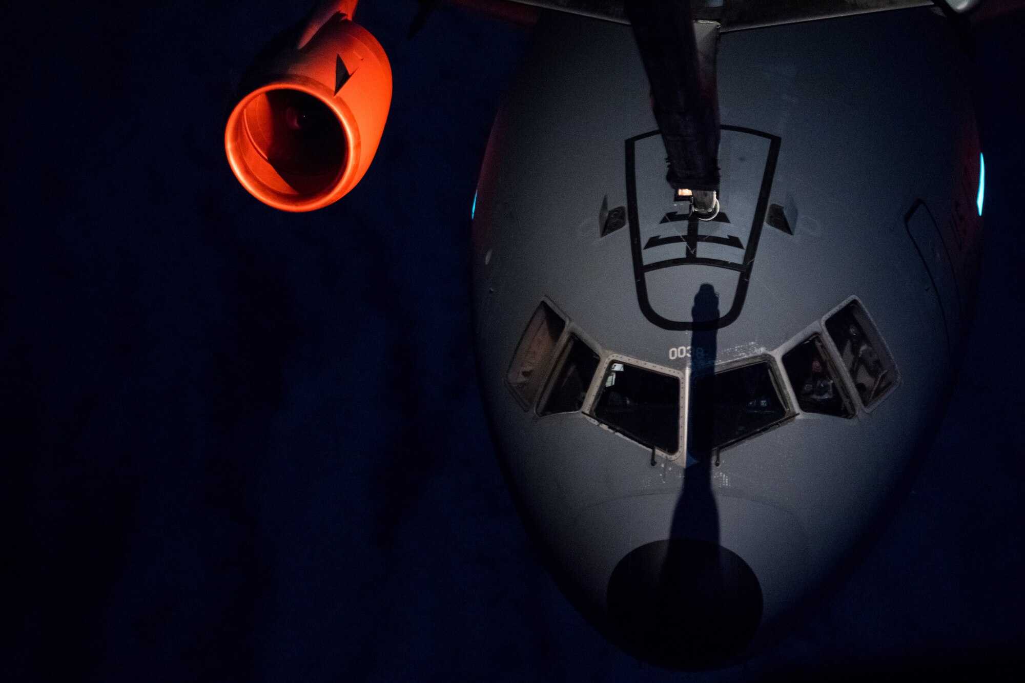 A U.S. Air Force KC-10 Extender aircraft from the 6th Air Refueling Squadron conducts aerial refueling training with another KC-10 from the 9th ARS over California, Oct. 24, 2018. Travis Airmen conduct training events to stay current and be prepared for future mobility operations. (U.S. Air Force Photo by Master Sgt. Joseph Swafford)