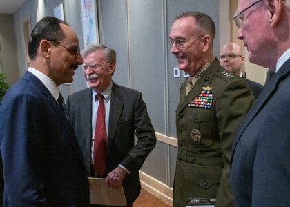 National Security Adviser John Bolton and Marine Corps Gen. Joe Dunford, chairman of the Joint Chiefs of Staff, meet with Turkish National Security Adviser Ibrahim Kalin at the Presidential Complex in Ankara, Turkey, Jan. 8, 2019.