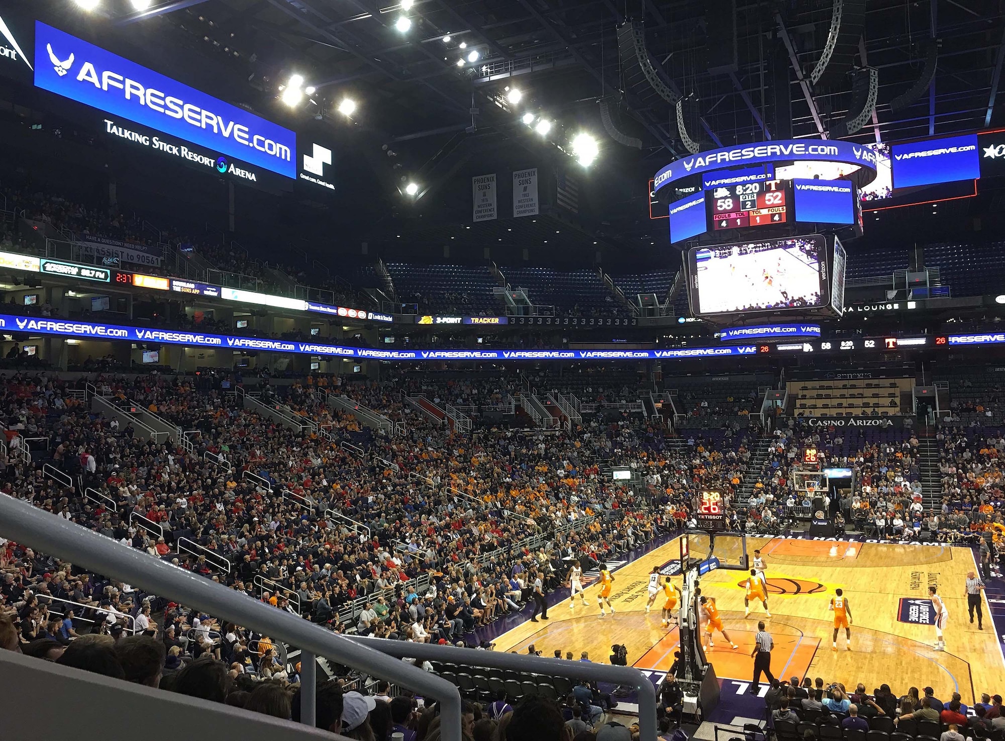 A view of the advertising Air Force Reserve Command Recruiting Service had during the Air Force Reserve Jerry Colangelo Classic basketball tournament held in Phoenix, December 9, 2018. The game featured No. 1 ranked Gonzaga against 7th ranked Tennessee, a game in which Tennessee knocked off the top team in the country on ESPN. The highly watched contest gave AFRC RS a tremendous amount of coverage and impressions. (Courtesy photo)