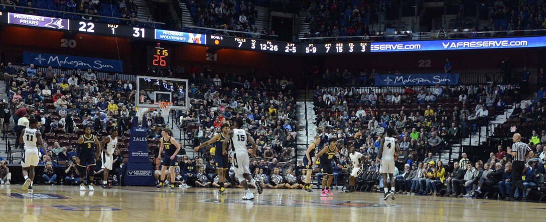 During the Air Force Reserve Tip-Off Classic, Air Force Reserve branding was shown throughout the arena. Along with the branding in the arena, games were featured on ESPN magnifying the impressions to a national audience. (Air Force photo/Master Sgt. Chance Babin)