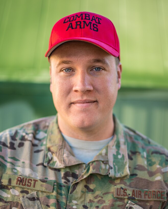 Staff Sgt. Nathan Rust, 56th Security Forces combat arms instructor, poses for a portrait at Luke Air Force Base, Ariz., Jan. 8, 2019. Rust has been an instructor for eight years and ensures Airmen are qualified to properly fire and maintain weapon safety. (U.S. Air Force photo by Senior Airman Caleb Worpel)