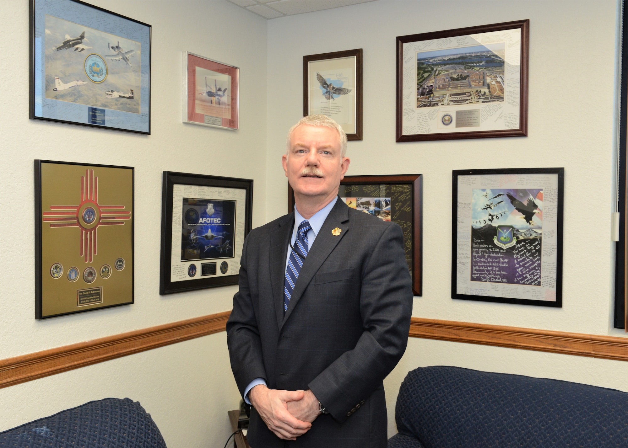 David K. Robertson, a member of the Senior Executive Service, is the Air Force Test Center executive director based out of Edwards Air Force Base, California. For his dedication and service, the Air Force selected Robertson as this year’s nominee for the Department of Defense Distinguished Civilian Service Award. (U.S. Air Force photo by Kenji Thuloweit)