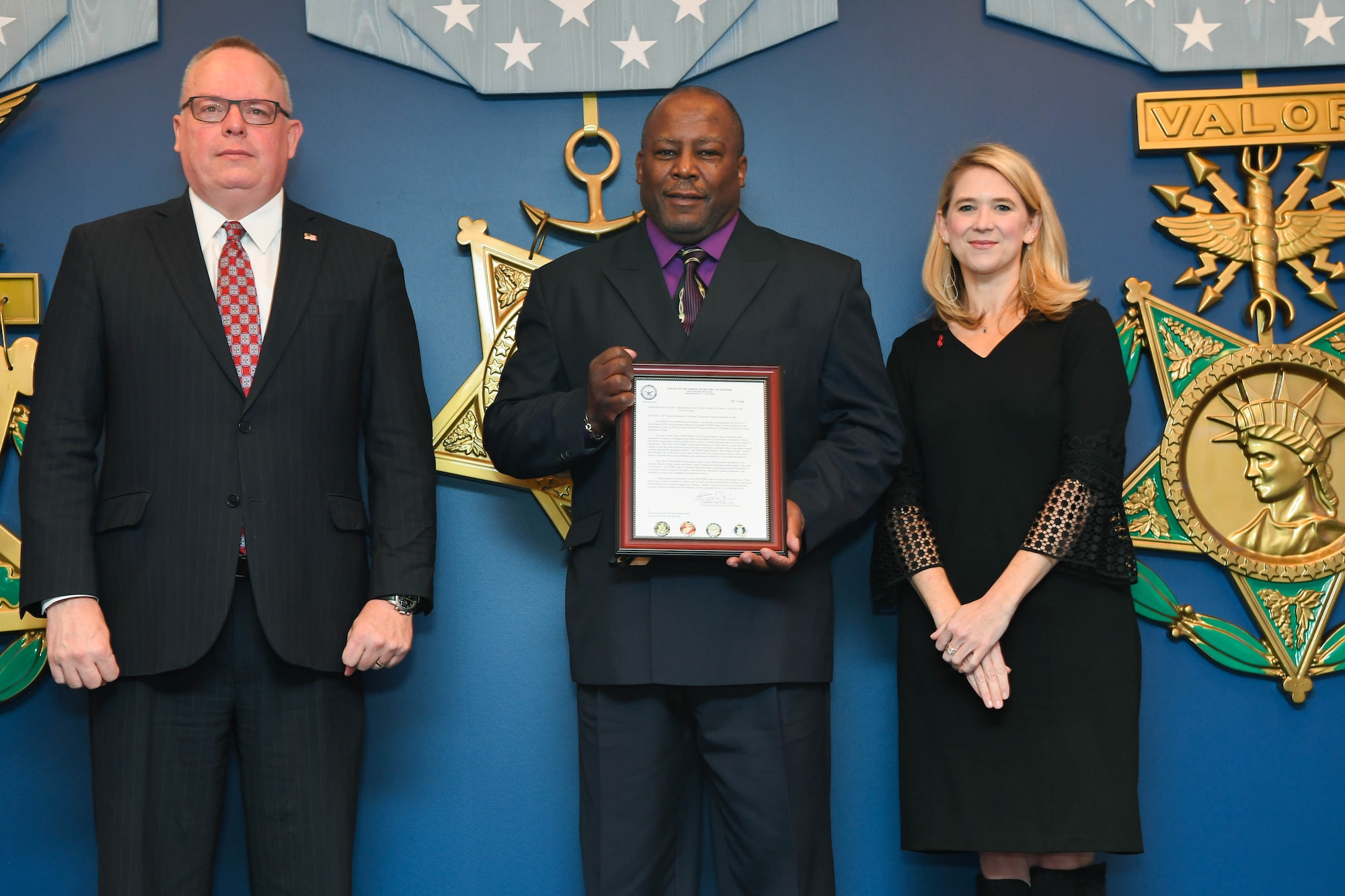 The Department Of Defense recognizes outstanding units during the 2018 annual Red Ribbon Week in the Hall of Heroes, in the Pentagon, Arlington, Va., Oct. 18, 2018.  (U.S. Army photo by Spc. Trevor Wiegel)
