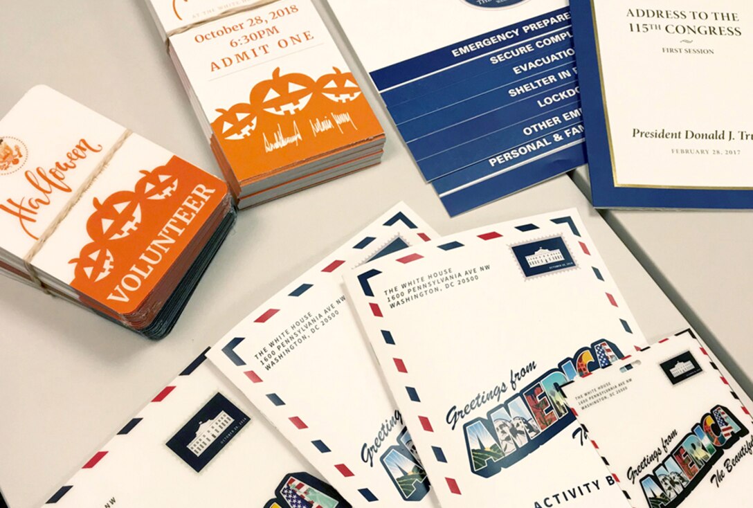 White House trick-or-treat tickets, volunteer badges, activity booklets and other items are among those printed at the DLA Executive Print Facility.