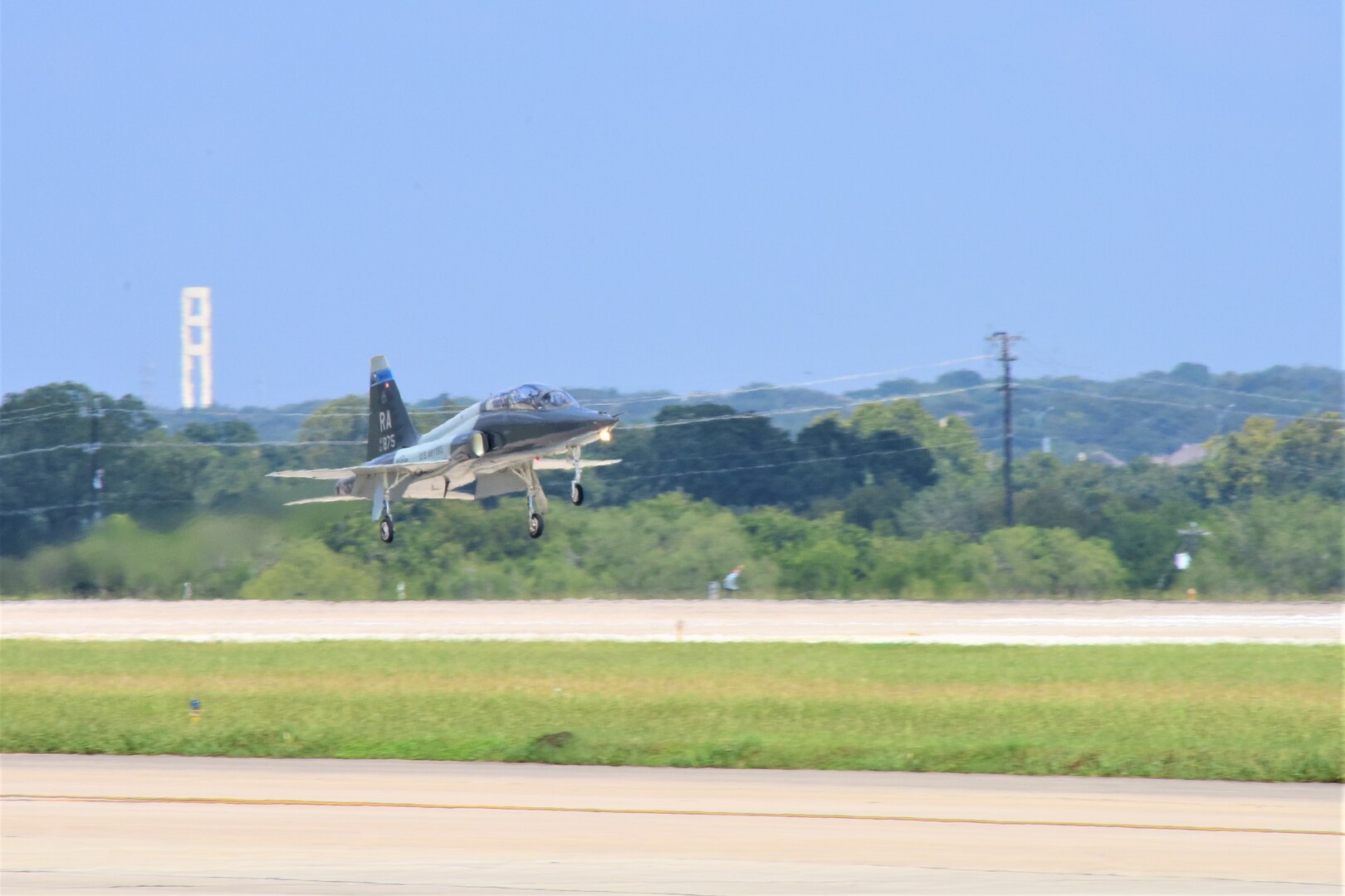 A T-38C Talon lands at Joint Base San Antonio-Randolph, Texas, Oct. 2, 2017. The 12th Flying Training Wing employs the T-38C to teach pilot instructor training students, test pilots, and introduction to fighter fundamentals students.