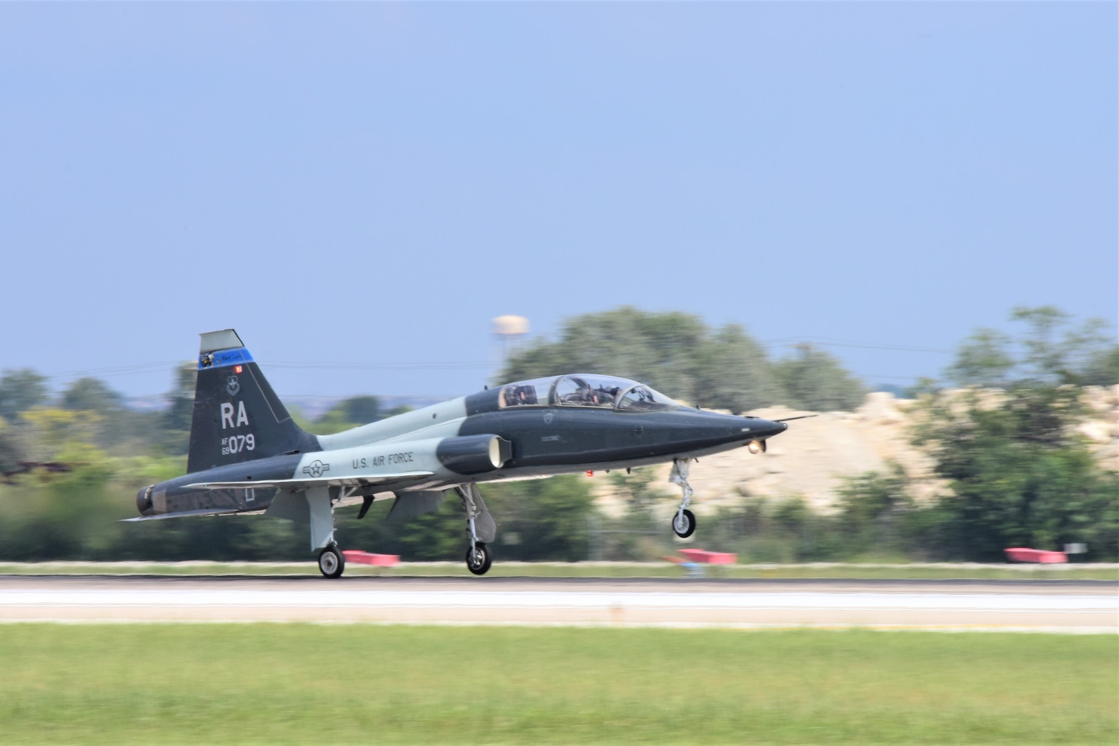 A T-38C Talon lands at Joint Base San Antonio-Randolph, Texas, Oct. 2, 2017. The 12th Flying Training Wing employs the T-38C to teach pilot instructor training students, test pilots, and introduction to fighter fundamentals students.