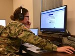 Sgt. Nikole Johnson, cryptologic linguist, Delta Company 341st Military Intelligence Battalion, focuses on language training during Inactive Duty Training on Jan. 5, 2019, at the Information Operations Readiness Center, Joint Base Lewis-McChord, Wash.
