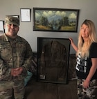 soldier in multicam Army uniform and Lori Ayers-Brown standing together