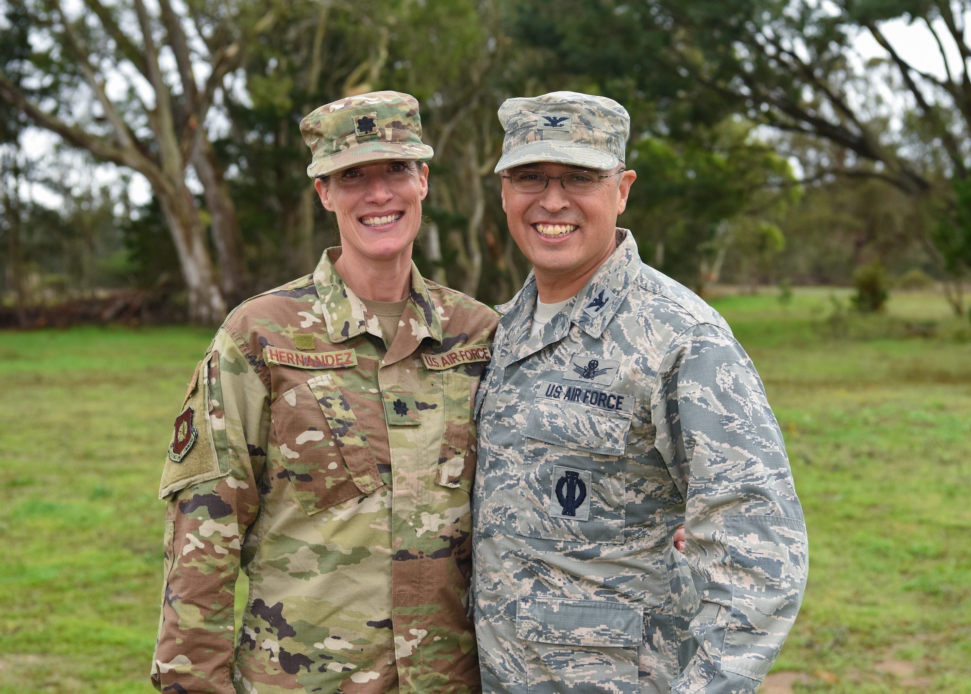 Col. Curtis Hernandez, 30th Operations Group commander, and Lt. Col. Ericka Hernandez, 14th Air Force director, manpower and personnel, celebrate their permanent change of station at Vandenberg Air Force Base, Calif. Jan. 9, 2019. “While in a dual military marriage, my wife and I have learned to communicate better,” Col. Hernandez said. “The time that we have spent apart has made us appreciate what we have and improved our quality of life.”