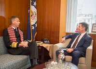 Commander, U.S. Indo-Pacific Command Adm. Phil Davidson meets with U.S. Ambassador to the Federal Democratic Republic of Nepal the honorable Randy Berry. This is Davidson’s first visit to Nepal as the USINDOPACOM commander.