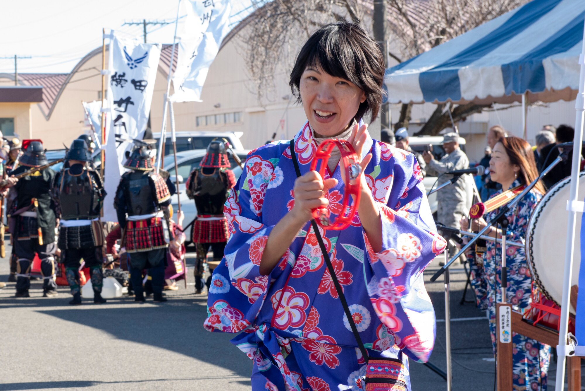 A woman performs a traditional Japanese dance at the annual Japanese Culture Day at Yokota Air Base, Japan, Jan. 11, 2019.