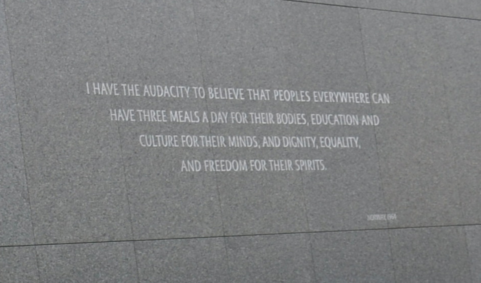 A wall inscribed with a quote from Dr. Martin Luther King stands in West Potomac Park next to the National Mall, Washington D.C. The quote is from Dr. King’s acceptance speech in Oslo, Norway, in 1964. (U.S. Air Force photo by L. Cunningham)