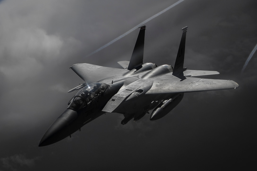 An F-15E Strike Eagle flies over Iraq