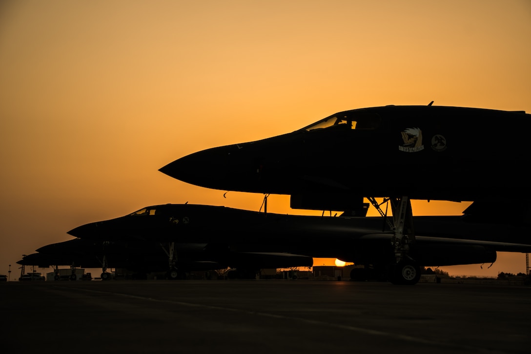 B-1B Lancers sit on the flightline