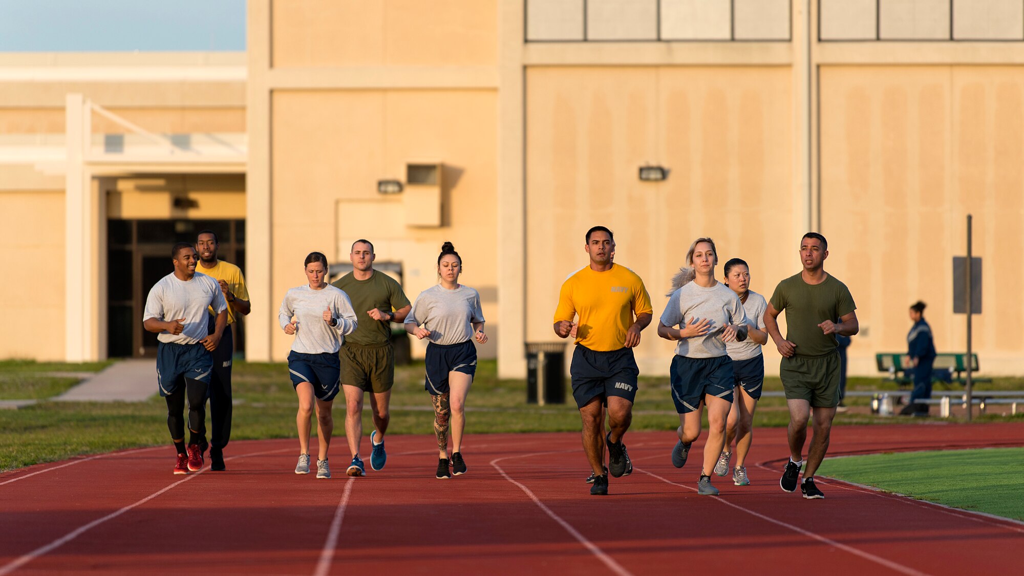 Students from the first Joint Professional Military Education at MacDill Air Force Base, Fla., participate in a joint fitness and team building event Jan. 9, 2019. The three-day course, open to non-commissioned officers of all branches, focused on creating a common base of knowledge across all services in preparation of a joint environment.