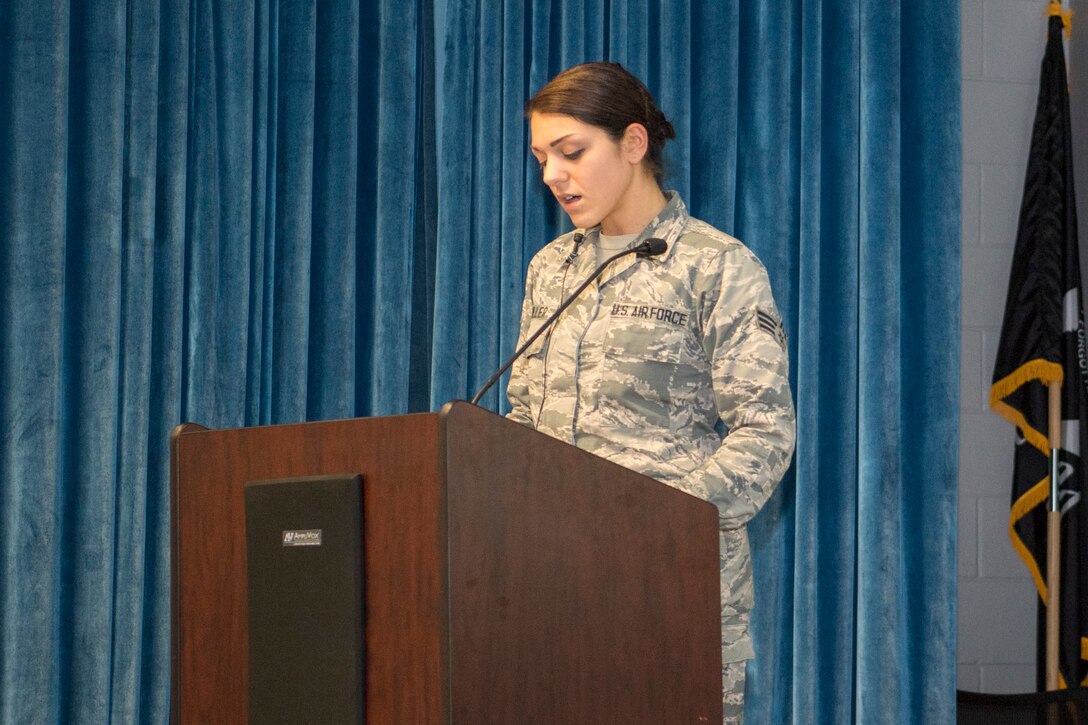 Senior Airman Jenna M. Miller, 514th Force Support Squadron services apprentice, with the 514th Air Mobility Wing at Joint Base McGuire-Dix-Lakehurst, N.J., mentors her peers with a personal story of success. Miller overcame adversity through intense physical training and proper nutrition in order to achieve her dream of becoming a Reserve Citizen Airman. Miller spoke about working hard, believing in yourself and maintaining willpower and ambition in order to achieve your goals. Miller said she hopes her story will inspire others to reach their goals and dreams. Miller plans to become a certified personal trainer in the future.