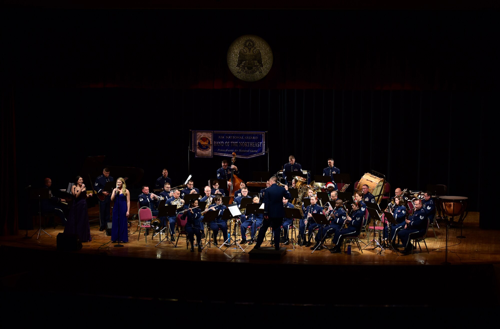 The Air National Guard Band of the Northeast performs its annual holiday concert December 16, 2018, at the Scottish Rite Cathedral in Harrisburg, Pennsylvania. The concert featured a 35-piece wind-ensemble and was free and open to the public. (U.S. Air National Guard photo by Senior Airman Rachel Loftis/Released)