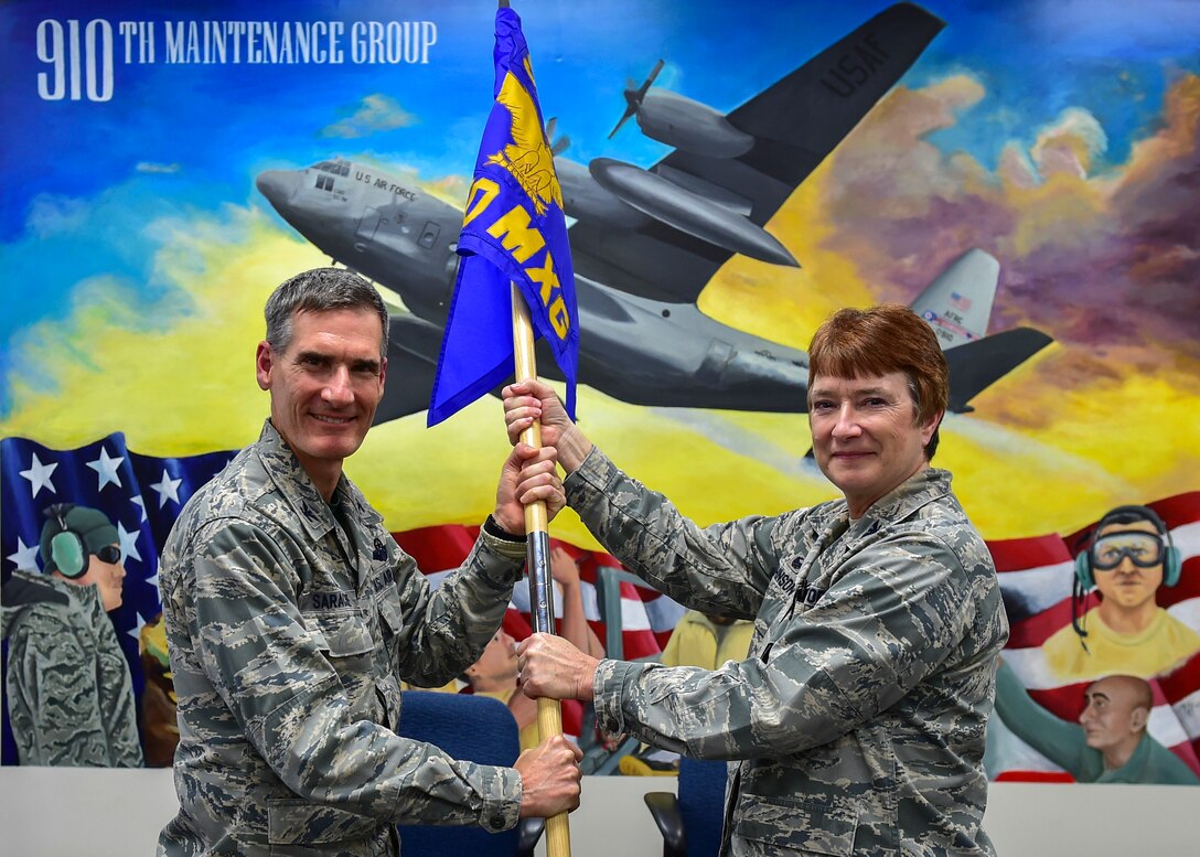 Colonel Sharon Johnson took command of the 910th Maintenance Group (MXG), January 12, 2019.