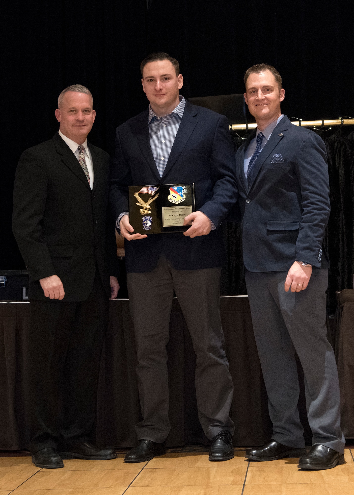 The 104th Fighter WIng recognized Airmen who excelled throughout the year at the 45th Annual Awards Banquet Jan. 12, 2018, at the Sheraton Hotel, Springfield, Massachusetts. The winner of the Annual Ground Safety Award was presented to Senior Airman Kyle Doran.  (U.S. Air National Guard photos by Airman Sara Kolinski)