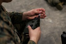 Cpl. Matthew Metzger explains the functions of a Joint Chemical Agent Detector (JCAD) Jan. 11, 2019 at Camp Kinser, Okinawa, Japan. Marines trained in reconnaissance, surveillance and decontamination (RS&D) are required to take a refresher course every fiscal quarter to ensure they are capable of performing RS&D tasks operationally. The JCAD allows Marines to inspect areas for chemical, biological, radiological and nuclear (CBRN) exposure. Metzger, a native of Olmsted Falls, Ohio, is a CBRN specialist with Headquarters Company, Combat Logistics Regiment 37, 3rd Marine Logistics Group. (U.S. Marine Corps photo by Lance Cpl. Mark Fike)
