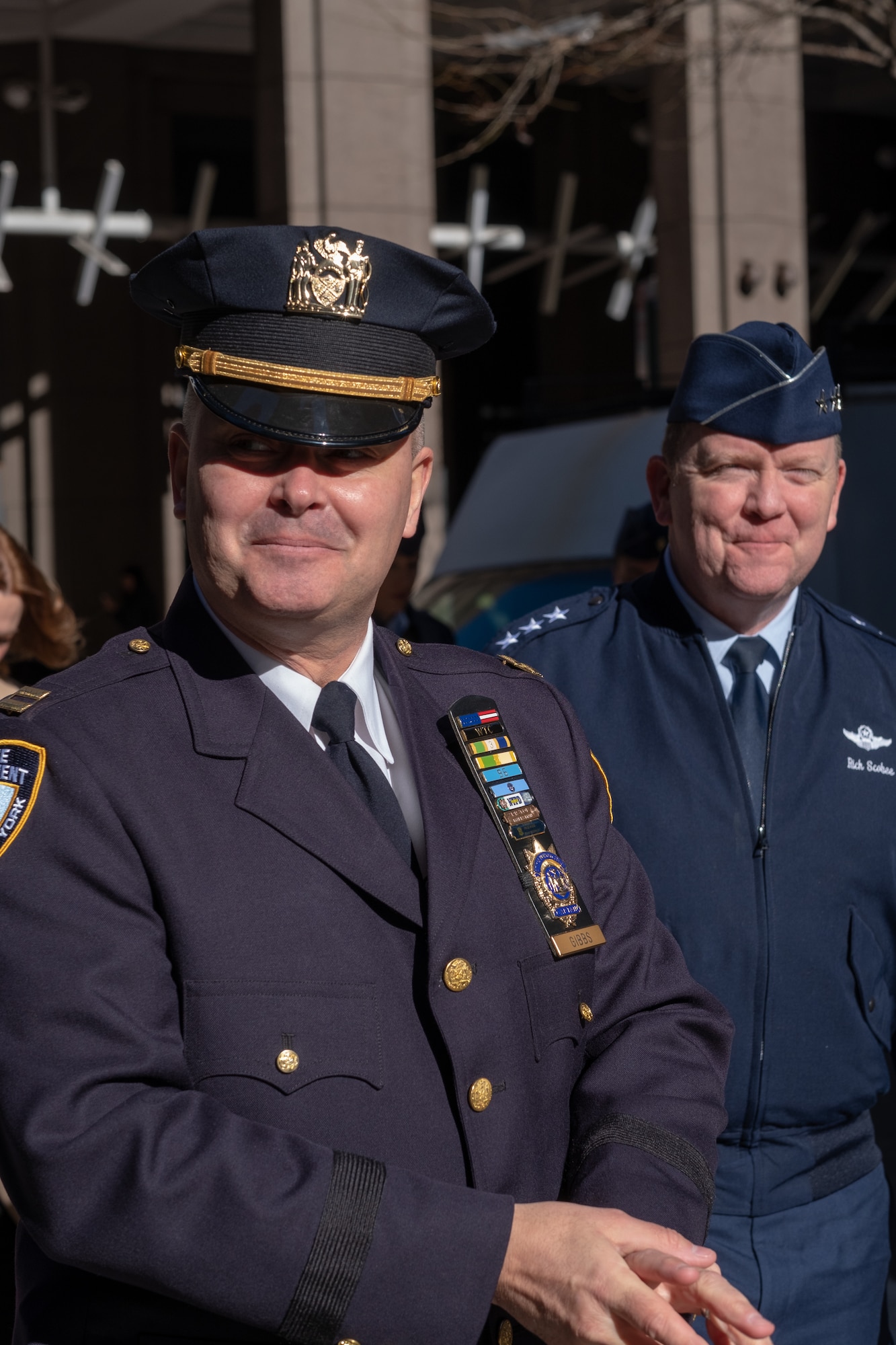 U.S. Air Force Lt. Gen.Richard W. Scobee, Air Force Reserve commander, is escorted by Lt. Col. Michael Gibbs, 514th Security Forces Squadron commander in New York City on January 11, 2019. Gibbs is a Reserve Citizen Airmen with the 514th Air Mobility Wing located at Joint Base McGuire-Dix-Lakehurst, N.J., and a captain in the New York Police Department. (U.S. Air Force photo by Staff Sgt. Michael Ki Hong)