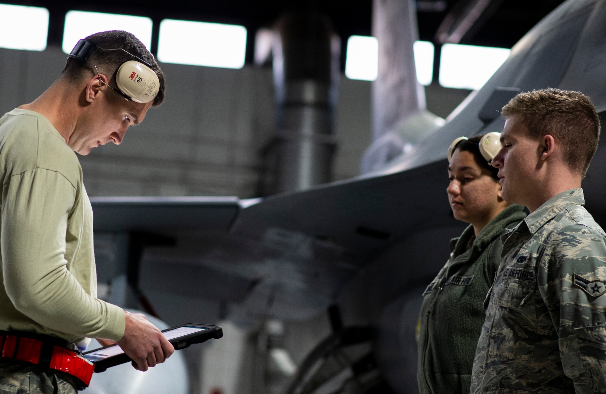 U.S. Air Force Staff Sgt. Nickolas Deveau, 20th Aircraft Maintenance Squadron, 79th Aircraft Maintenance Unit weapons load team lead, reviews technical orders at Shaw Air Force Base, S.C., Jan. 10, 2019.