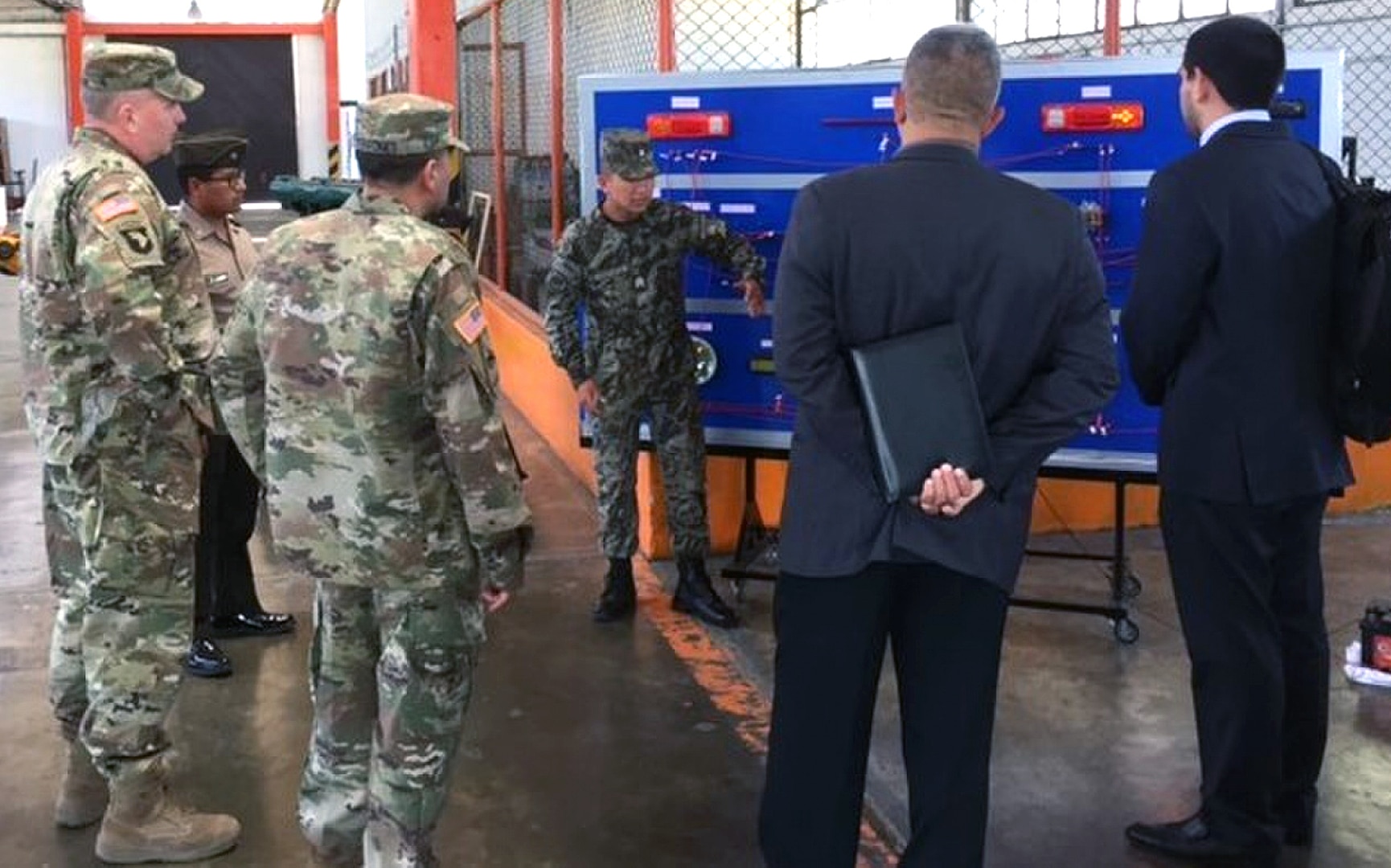 Combined Arms Support Command and Army South members receive a tour of Peruvian Army maintenance facilities on a recent visit to Peru. Six CASCOM and ARSOUTH members visited the Peruvian Army to assist in modernizing their logistics doctrine and programs to better support future operational requirements.